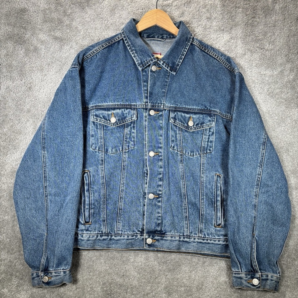 Vintage Old Navy Jacket Mens L Blue Denim Button Up Trucker Workwear 90s